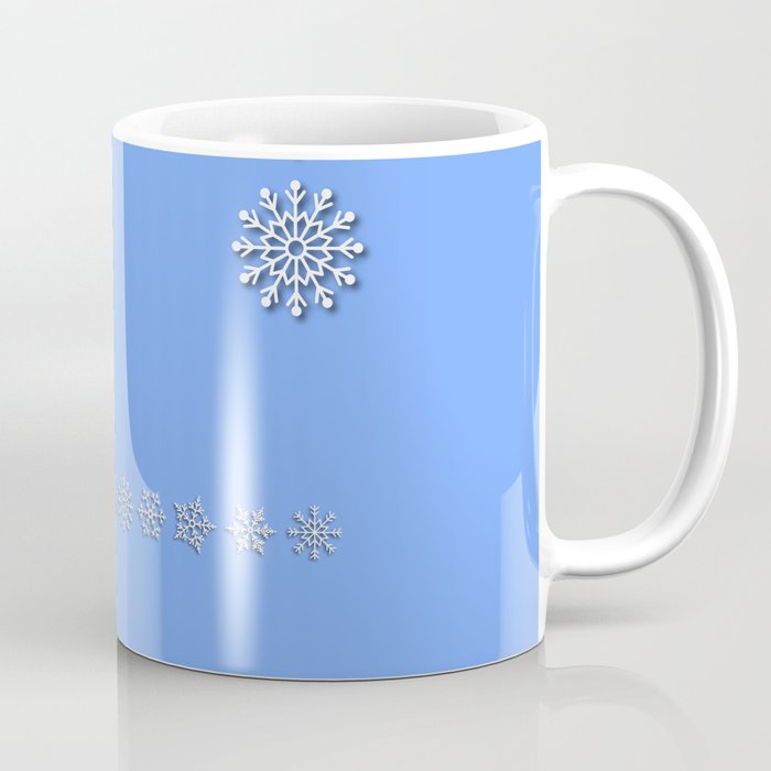 Five Unique Snowflakes in a Row on Sky Blue Background Coffee Mug