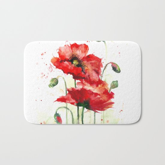 Watercolor flowers of aquarelle poppies Bath Mat
