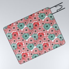 coral pink and mint green poppy floral arrangements Picnic Blanket