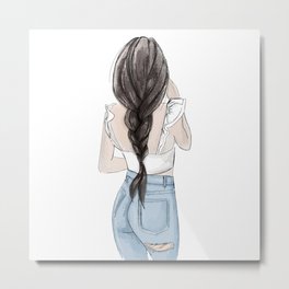 Ruffle top Metal Print | Denim, Young, Woman, Texture, Student, Trendy, Background, Blue, Trend, Drawing 