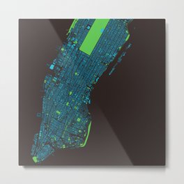 Manhattan's Southern Half in Blue Metal Print