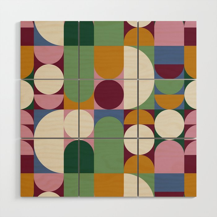 Retro Geometric Pattern Wood Wall Art