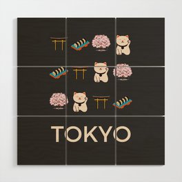 Tokyo Retro Art Vacations Boho Decor Modern Decor Grey Illustration Wood Wall Art