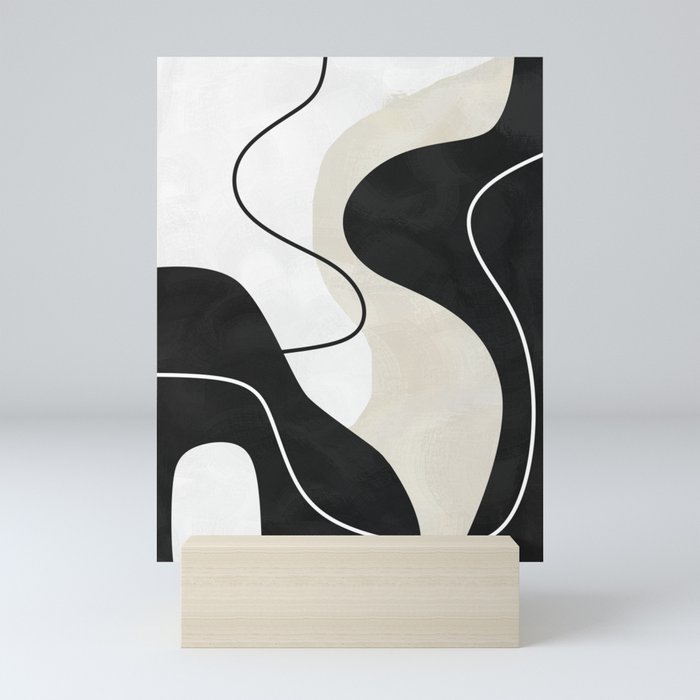 Modern Contemporary Abstract Black White and Beige No5 Mini Art Print