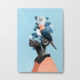 Girl with parrot Metal Print