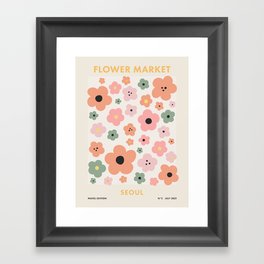 Flower Market Seoul, Playful Retro Pastel Floral Print Framed Art Print