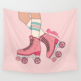 Retro Roller Skate Girl Rollin Wall Tapestry