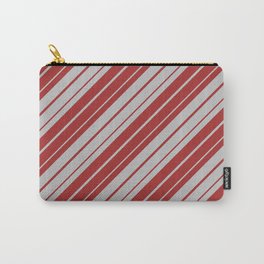 [ Thumbnail: Grey & Brown Colored Stripes Pattern Carry-All Pouch ]