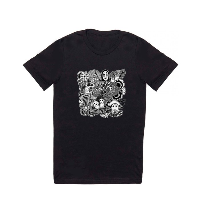 Ghibli  inspired black and white doodle art T Shirt