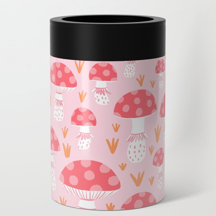 Mushrooms Pink Background Can Cooler
