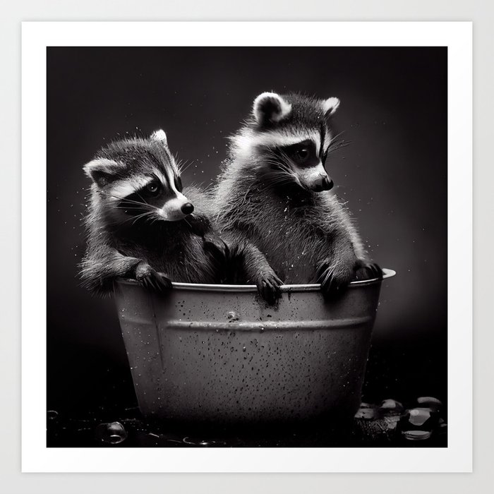 Bath Time for Racoons Art Print