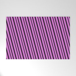 [ Thumbnail: Orchid & Black Colored Striped/Lined Pattern Welcome Mat ]