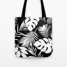 Tropical Monstera And Palm Leaves Black N White Tote Bag