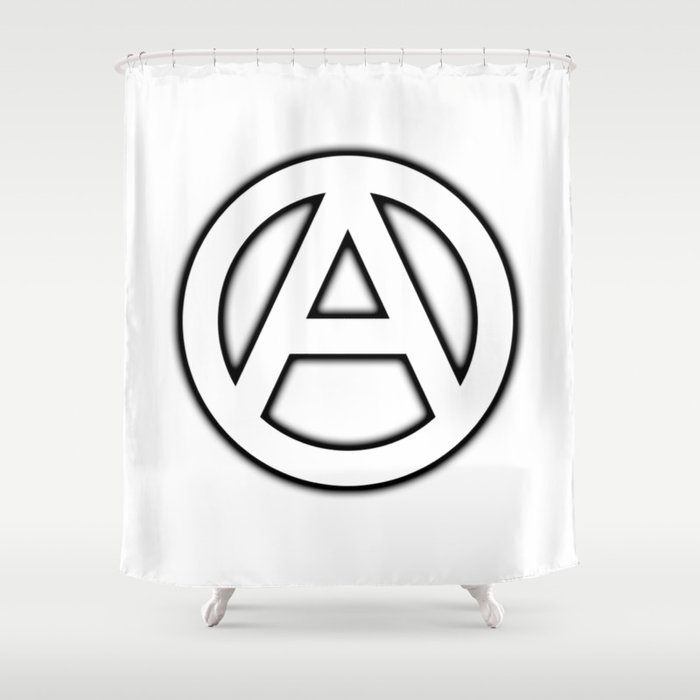 Anarchy Circular Symbol in white with black shadow. Shower Curtain