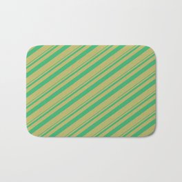 [ Thumbnail: Sea Green and Dark Khaki Colored Lined/Striped Pattern Bath Mat ]