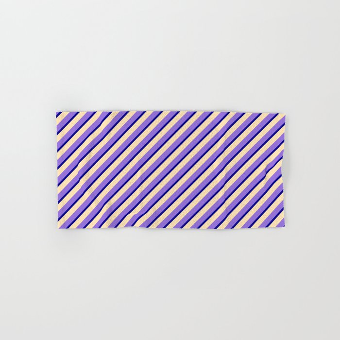 Purple, Dark Blue, and Beige Colored Stripes Pattern Hand & Bath Towel