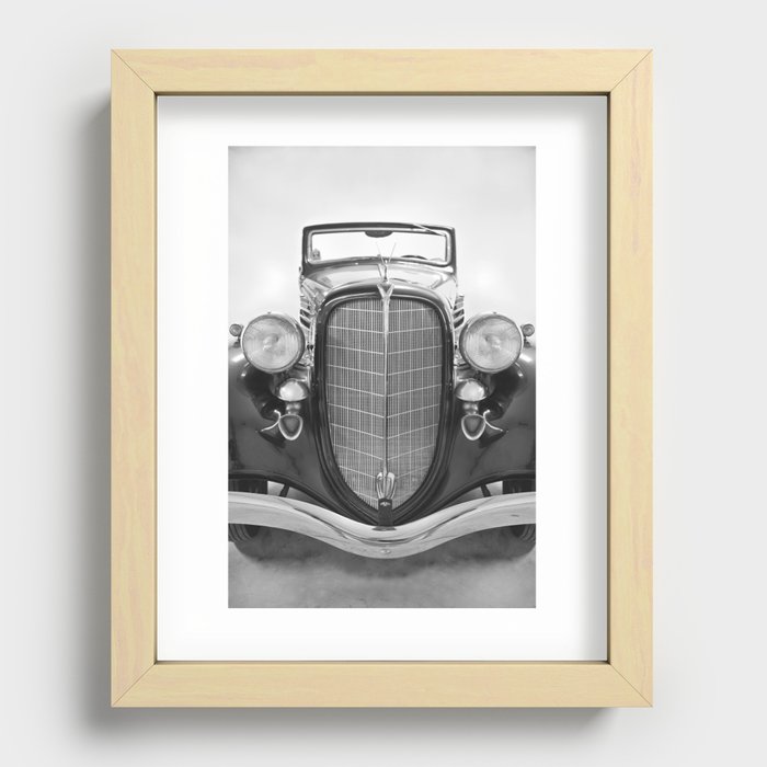 1934 Hudson 8 Convertible Vintage Car American Classic Automobile Collectible Black White Chrome Garage Recessed Framed Print
