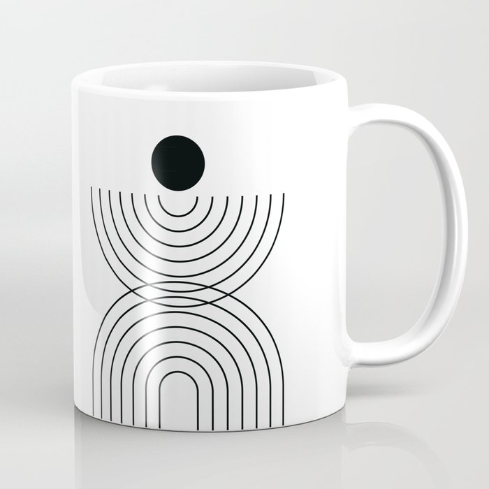 Geometric Lines in White and Black 6 (Rainbow and Sun Abstraction) Coffee Mug