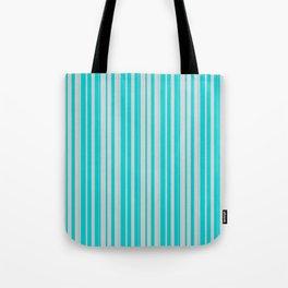 [ Thumbnail: Light Gray & Dark Turquoise Colored Stripes/Lines Pattern Tote Bag ]