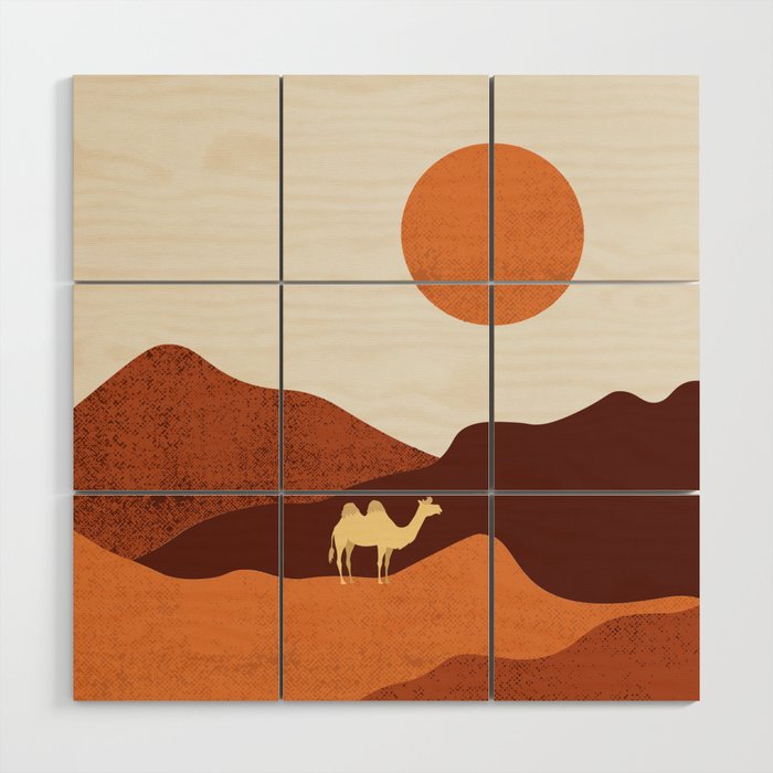 a lost camel in the desert Wood Wall Art