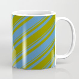 [ Thumbnail: Blue and Green Colored Striped Pattern Coffee Mug ]