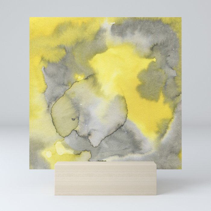 Hand painted gray yellow abstract watercolor pattern Mini Art Print