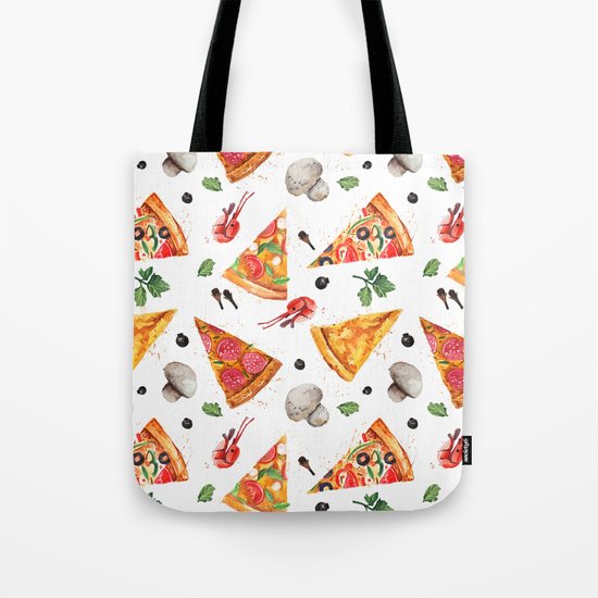 Pizza Pattern, Food Pattern, Watercolor Pizza Tote Bag