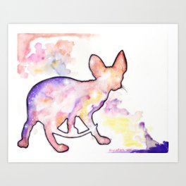 Pastel Space Sphynx Cat Art Print