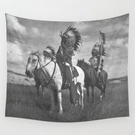 Sioux Native American First Nation Chiefs on the plains black and white photograph  Wall Tapestry