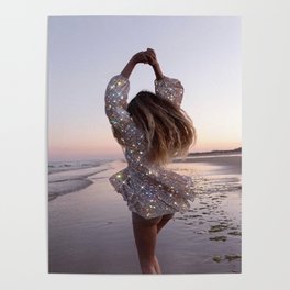 DANCING ON THE BEACH | dance | sunset | summer | dress | glitter | bling |  collage | vibe | happy  Poster