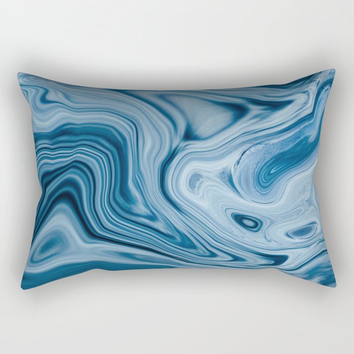 Splash of Blue Swirls, Digital Fluid Art Graphic Design Rectangular Pillow