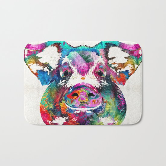 Colorful Pig Art - Squeal Appeal - By Sharon Cummings Bath Mat