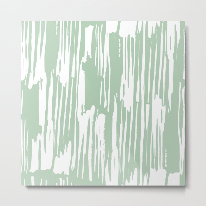 Bamboo Stripe Pastel Cactus Green and White Metal Print