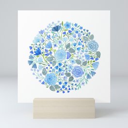 Blue flower circle Mini Art Print