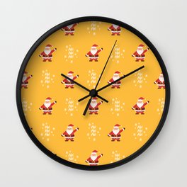 Hohoho Cute Christmas Santa Claus Yellow Print Pattern Wall Clock