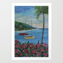 Caribbean Sunset Art Print | Sunrise, Caribbean, Impressionism, Paletteknife, Island, Tropical, Fineart, Modern, Contemporary, Islnds 