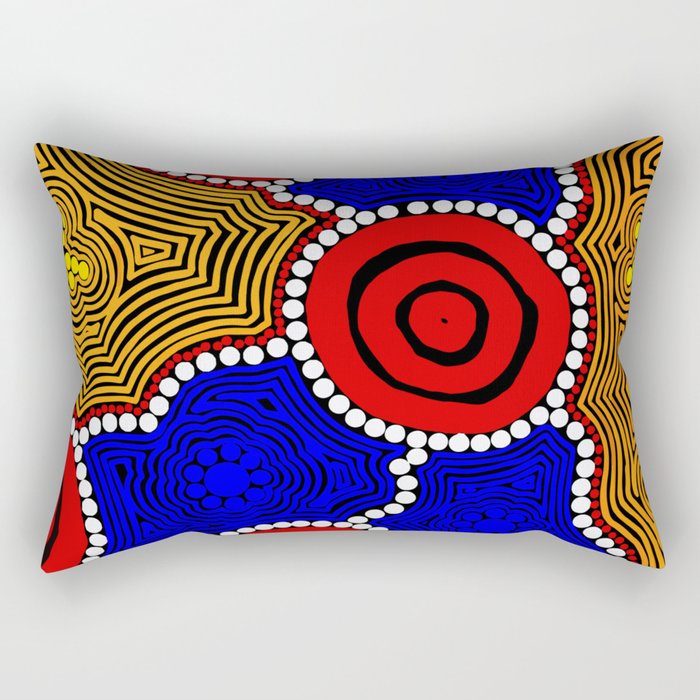 Authentic Aboriginal Art - Circles Rectangular Pillow