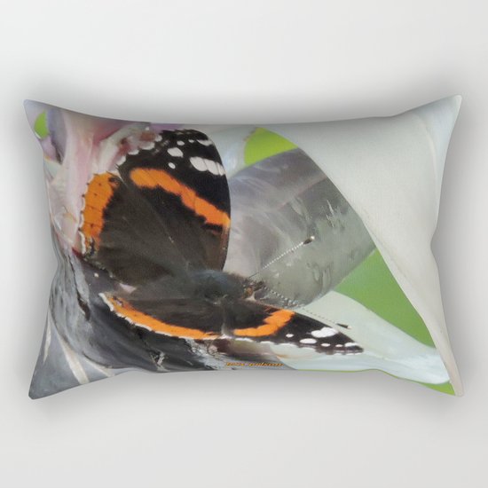Red Admiral on a White Bird of Paradise Bloom Rectangular Pillow