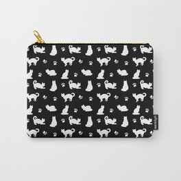 Cats and Paw Prints Pattern Black and White Carry-All Pouch | Silhouette, Drawing, Pattern, Kittens, Pets, Animal, Yoga, Cat, Paw, Cute 