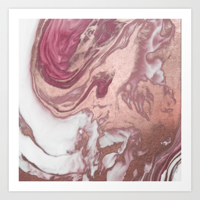 Rose Gold Pink White Painted Girly Abstract Marble Art Print By
