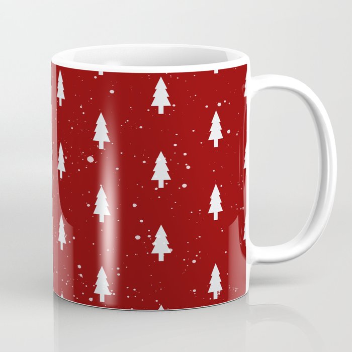 Cristmas Trees Pattern Red And White Coffee Mug