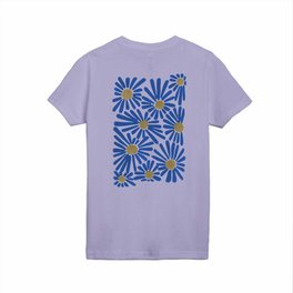 Blue and Gold Flowers Kids T Shirt
