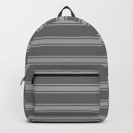 [ Thumbnail: Dim Grey and Dark Gray Colored Lined/Striped Pattern Backpack ]