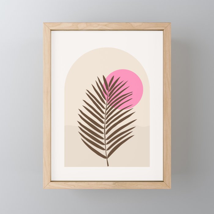 Window Arch | 03 - Palm Leaf Print Retro Sun And Ocean Olive And Pink Framed Mini Art Print