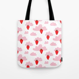 Strawberry Days on Pink Clouds on White Cute Pattern Tote Bag
