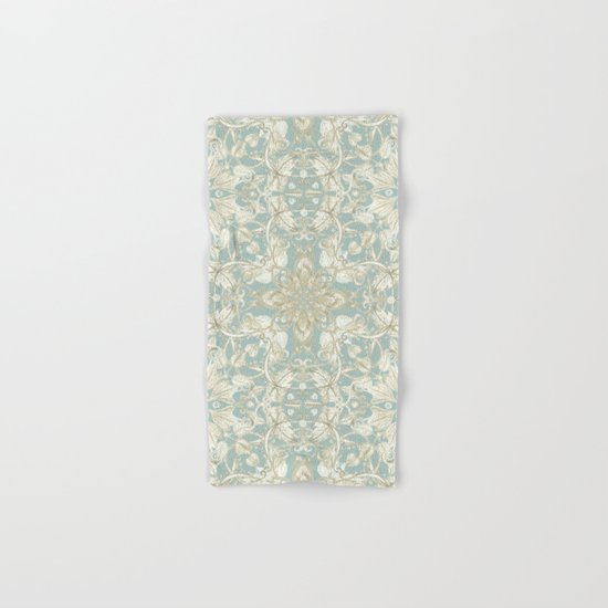 Soft Sage & Cream hand drawn floral pattern Hand & Bath Towel