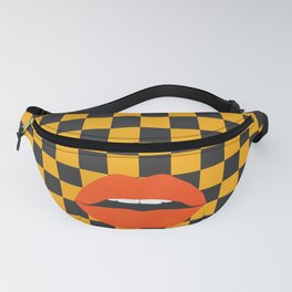 Funky pop-art sexy lips,  black yellow check. Fanny Pack | Checkered, Dorm Room, Urban Art, Artsy, Collage, Love, Graphicdesign, Modern Art, Cartoon, Colorful 