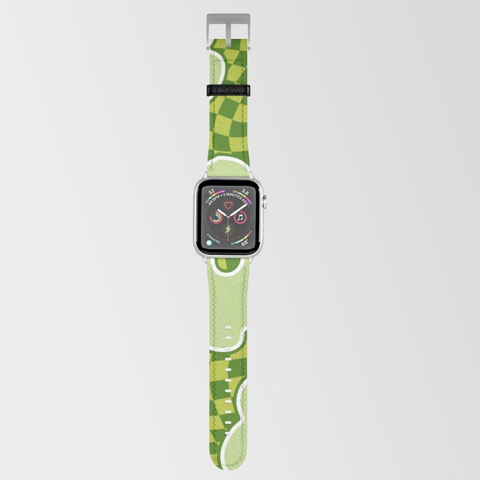 Retro 70s Sage Green Flowers on Checker Apple Watch Band