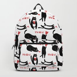 Cute black cats playing with hearts and meow Backpack