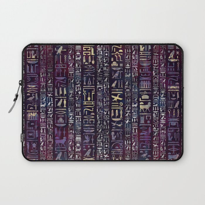Egyptian hieroglyphs on purple violet painted texture Laptop Sleeve